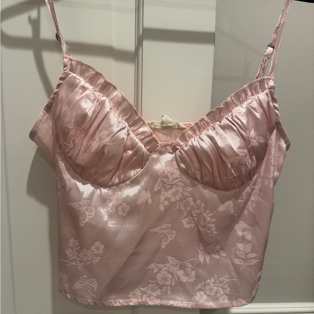 LA hearts Floral Y2K pink top